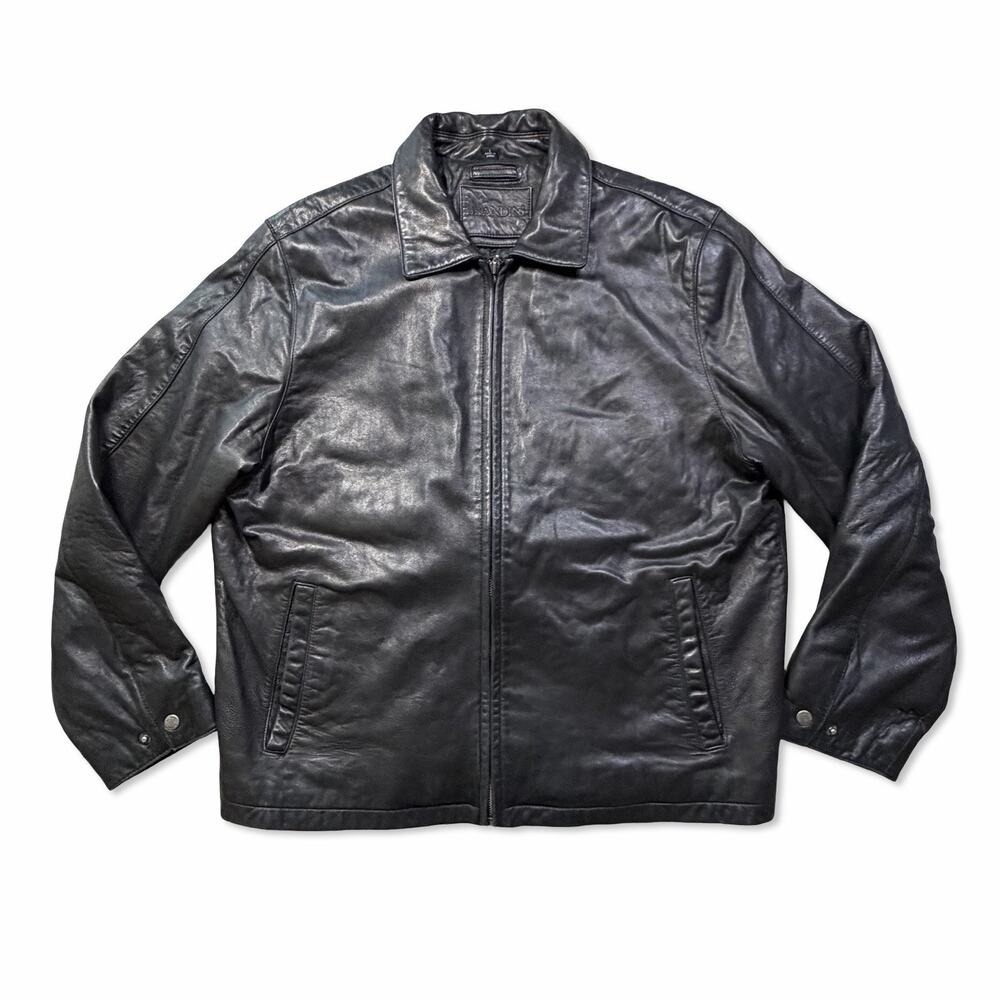 Vintage Brandini Black Leather Jacket Mens Size L Zip Front Soft Leather Coat